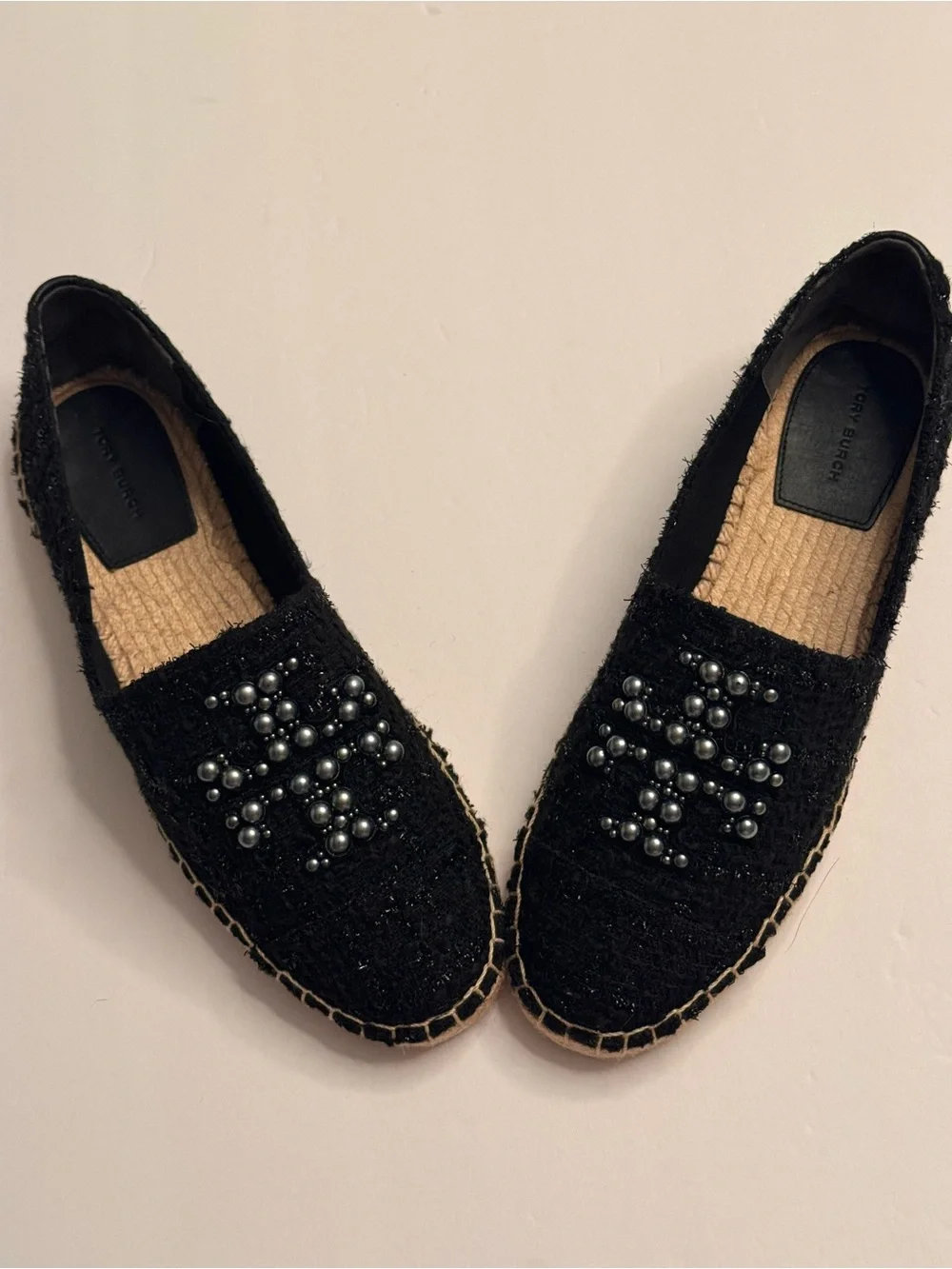 Tory Burch Pearl Logo Flat Willa Tweed Espadrilles